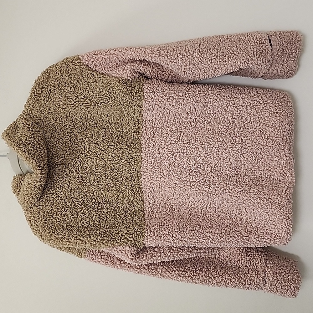 ForLove And Lemons Patchwork Sherpa Full Zip Colorblock Jacket Pink Beige SZ XS - Picture 13 of 17